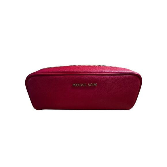NEW MICHAEL KORS GIFTABLES BRIGHT RED MEDIUM LEATHER MAKEUP/ PENCIL CASE. - Picture 1 of 3